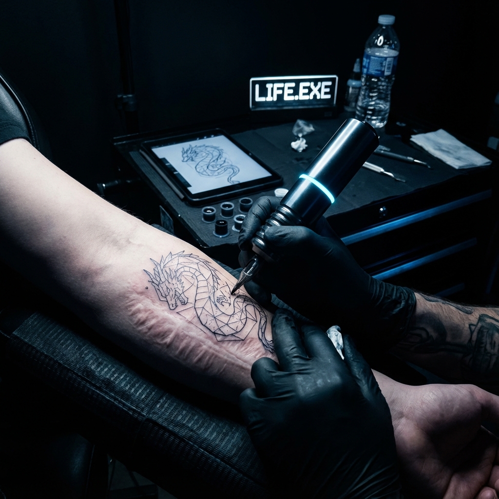 Tattoo in progress at the studio